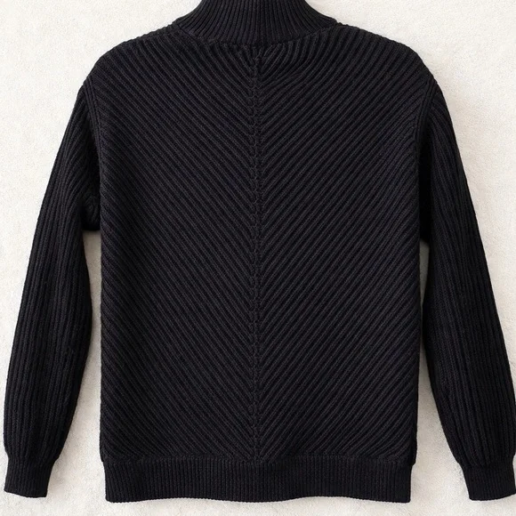 Marine Layer Black Ribbed Mock Neck Chevron Knit Sweater S - Picture 4 of 12